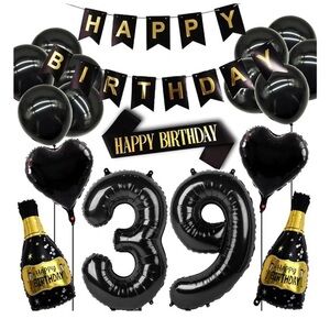 Black and Gold Birthday Party Decoration Set 39th